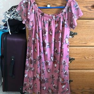 Pink, off the shoulder floral dress!